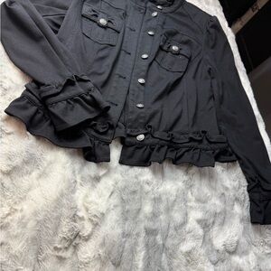 INC International Concepts Black Ruffled Blazer